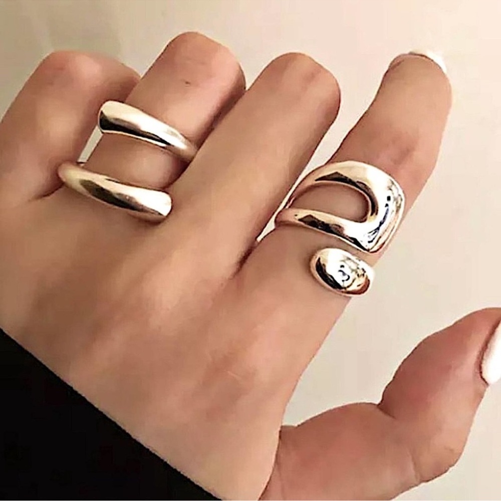 14k gold plated silver  ADJUSTABLE RESIZABLE MINIMALIST RING SET